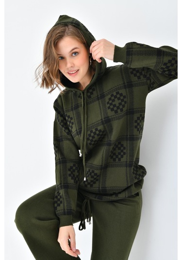 Ftz Women Kadın Dama Desenli İkili Takım Haki 20604-haki Haki