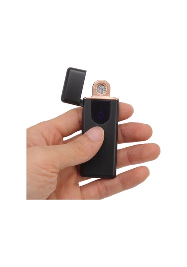 Konesam Siyah Doku Sensörlü Çift Taraflı Alevli Usb Şarjlı Elektrikli Çakmak, Dahili Li-poly Batarya Ve Pil Göstergesi İle Rüzgar Dayanıklı