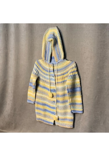 Uretti - Tuğba 9352 - El Örgüsü Kapüşonlu Renkli Erkek Çocuk Hırka - 5 Yaş Çok Renkli