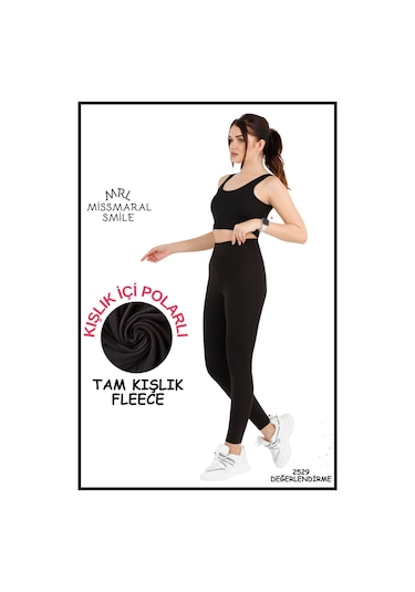 Kadın Kışlık Içi Polarlı Yüksek Bel Toparlayıcı Tayt Lacivert Curve High Waist Fleece Winter 1058 SiYAH