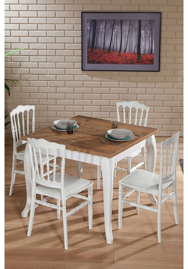 Miray Beyaz / Sirius Sabit Masa - 4 Sandalye 1 Masa / Salon - Mut