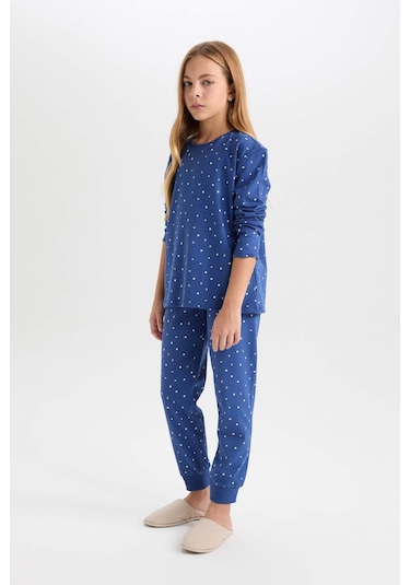 DeFacto Kız Çocuk Pijama Takım Desenli Uzun Kollu Üst Beli Lastikli Uzun Alt D7746A824WNIN59 İndigo DeFacto Kız Çocuk Pijama Takım Desenli Uzun Kollu Üst Beli Lastikli Uzun Alt D7746A824WNIN59 İndigo