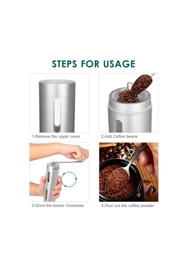 Youtek El Çevirimiyle Fincan Kahve Değirmeni - Zeytinyağı, Biber, Bakliyat İçin Uygun, İnce-orta-kalın Ayarlanabilir, Gümüş Renkli Diğer