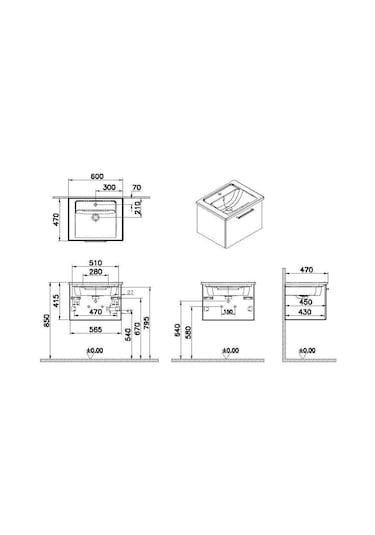 VitrA Root Flat 60 Cm Beyaz Tek Çekmeceli Banyo Dolabı Alt Modül Çok Renkli