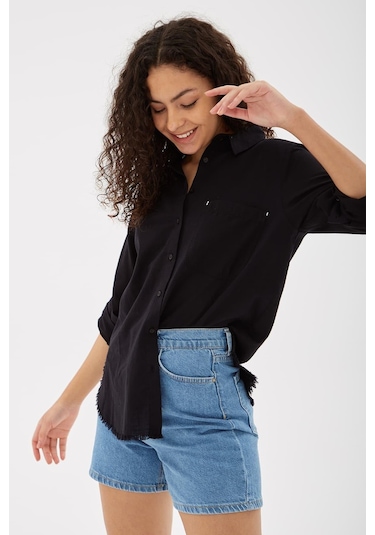 Fashion Friends Etek Ucu Püsküllü Gömlek Siyah Siyah