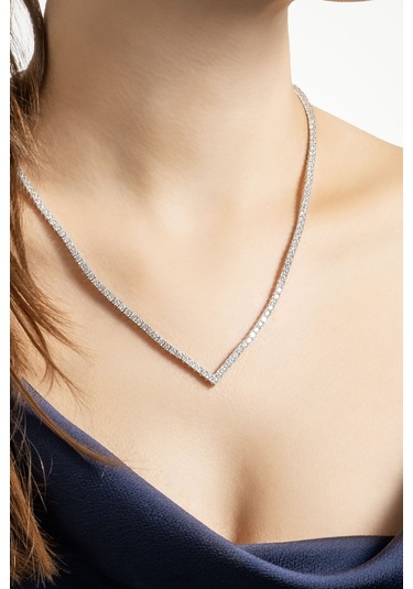 Işıltılı Gece 18 Ayar Beyaz Altın Kaplama Gümüş Tasarım Su Yolu Gerdanlık Beyaz