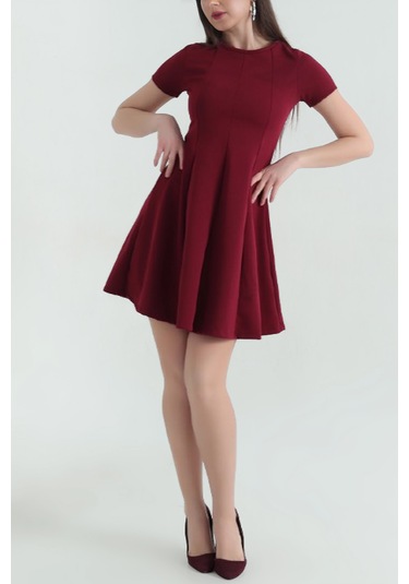 Likralı Jakarlı Kısa Kol Kadın Elbise