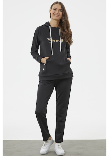 Kanguru Cepli Dalgıç Kumaş Eşofman Takım - Siyah 001