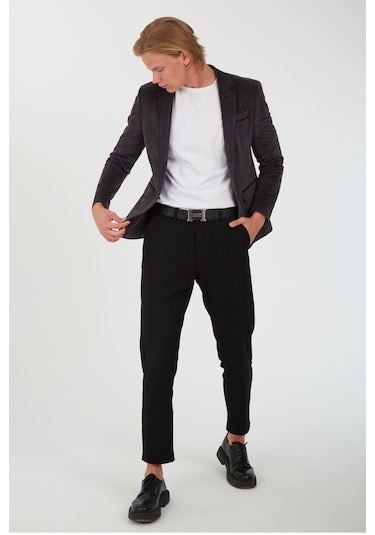 Sposo G-183 Dar Kalıp Örme Kumaş Füme Erkek Blazer Ceket Füme