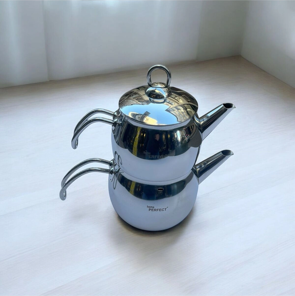 Home Perfect Orta Boy Çelik Çaydanlık Takımı Metal Sap Metalik