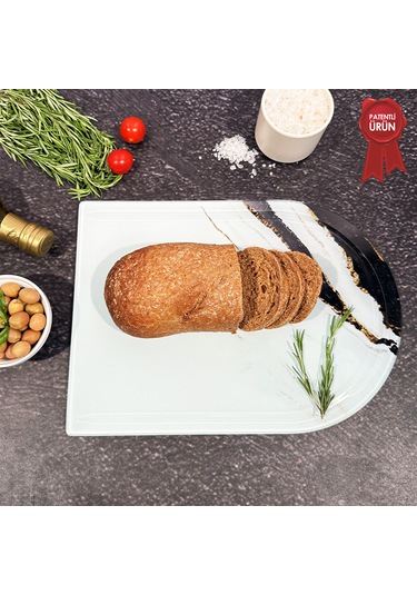 Kanallı Cam Kesme Tahtası - Golden Blast - Kenarı Oval 25x35cm