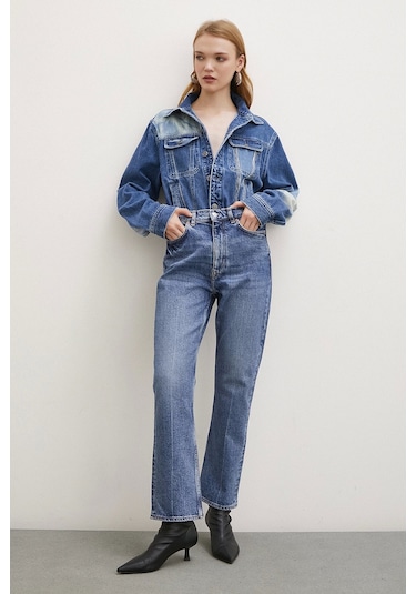 Never More Yüksek Bel Boru Paça Jean Mavi Mavi