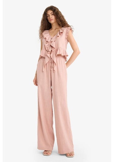DeFacto Pantolon Wide Leg Çift Cepli Normal Bel Standart Boy D1009AX25SPBR479