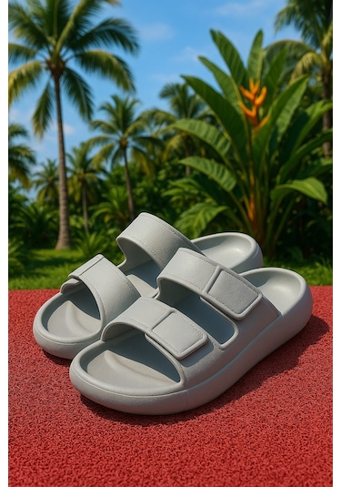 Mercan Unisex Cırtlı Terlik Deniz Plaj Havuz Terliği Yumuşak Rahat Taban Gri