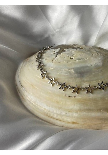 Gümüş Kaplama Yıldızlar Zincir Kolye Çok REnkli