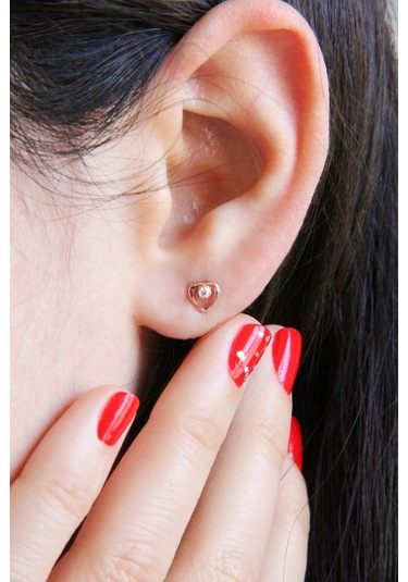 Argentum Concept - Zirkon Taşlı Gümüş Kalp Küpe - K082401