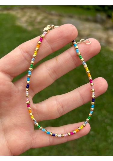 Dorika Renkli Boncuk Ayarlı Zincir Kadın Halhal Çok Renkli