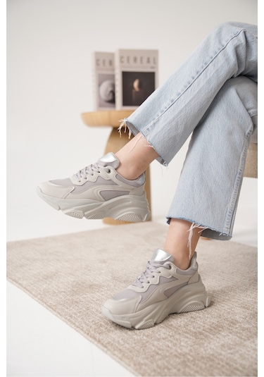D383 Günlük Ortopedik Kadın Sneaker Spor Ayakkabı Gri
