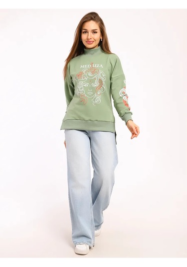 Kem Büyük Bedenli Baskılı Sweatshirt 334881386 Yeşil