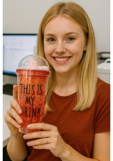 This İs My Drink Tasarım Pipetli İçecek Bardağı Sevimli Renkli Boncuklu Çılgın Suluk Kırmızı 2742 Çok Renkli