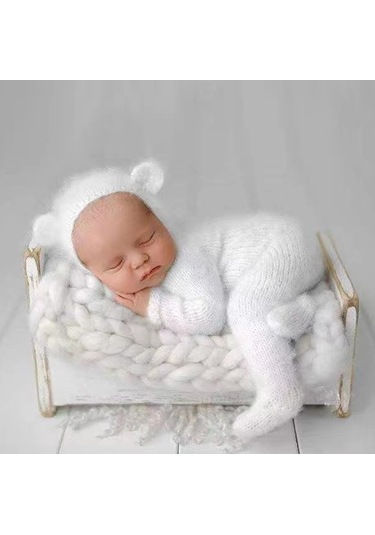 Born Fotoğraf Sahne Kıyafetleri Tiftik Ayı Şapka Romper Bodysuit Bebek Fotoğraf Çekimi Kıyafetler Bebekler İçin Destek Beyaz Beyaz