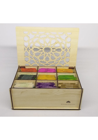 Ahşap Çay Kutusu Tea Box 9 Bölmeli Akc 72 Adet Bitki Çayı Dahil Çok Renkli