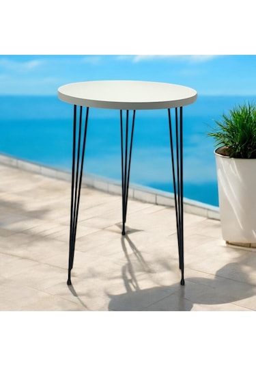 Zigon Sehpa Beyaz Metal Tel Ayak 37 Çap Beyaz - Atlantik Çam