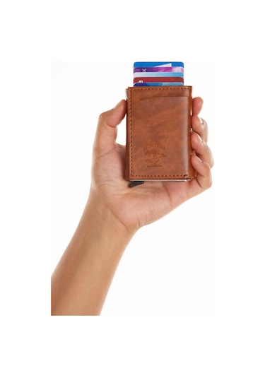 Tuldar Erkek Rfıd Otomatik Çekim Koruyucu Mekanizmalı Kağıt Para Bölmeli Hediyelik Kartlık Cüzdan Tul601 - Taba