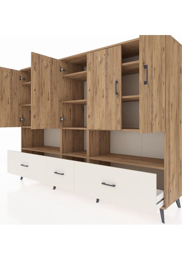 Hyperion Dolap 12 Raflı 3 Çekmeceli 5 Kapaklı 220x44x163 Çam-çam/ Çam-çam/aytaşı