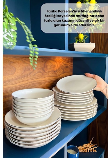 Şems 24 Parça 6 Kişilik Platin Yaldız Porselen Yemek Takımı