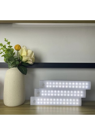 Meridiangoods 3lü Modern Led Dolap Altı Lamba Hareket Sensörü Usb Şarjlı 40cm Sıcak Beyaz Sıcak Beyaz