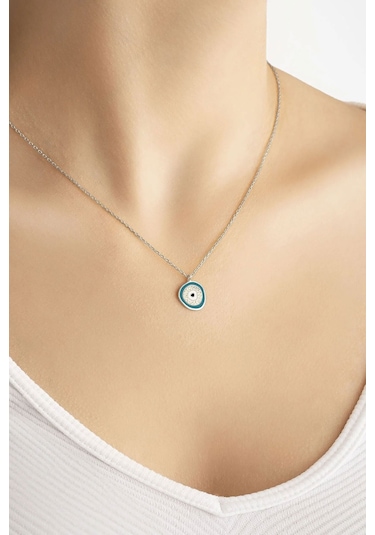 Horus'un Gözü 18 Ayar Beyaz Altın Kaplama 45 Cm Gümüş Nazar Kolye