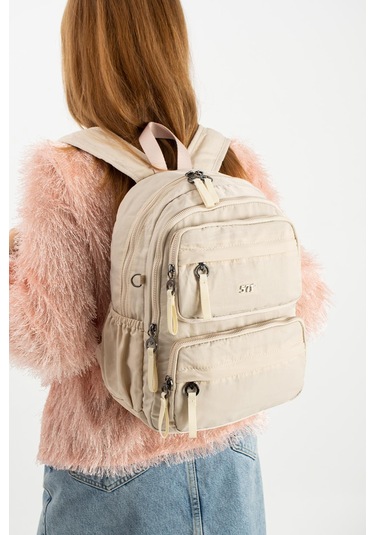 Yumuşak Dokulu Ultra Hafif, Esnek Ve Su Geçirmez Polyamid Kumaş Sırt Çantası Bej Model: 571-13-14a Bej
