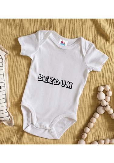 Bk Kids Bezdum Tasarımlı Beyaz Bebek Body Zıbın-2 Çok Renkli
