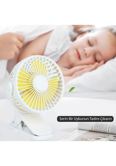3 Kademe Şarjlı Mandallı 360 Taşınabilir Fan Vantilatör Jh-006 Beyaz