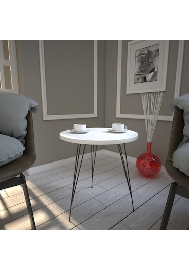 Sandalf Beyaz Yan Sehpa & Metak Ayaklı Servis Sehpası