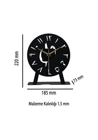 Elif-vav Model Metal Lazer Kesim Akar Sessiz Mekanizmalı Masa Saati Siyah