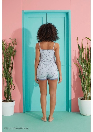 Pemilo 2780-30 37608 - 1 İp Askılı Şortlu Kadın Pijama Takımı Gri