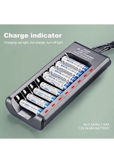 Springsun Siyah Usb 8 Slotlı Akıllı Şarj Cihazı - 1.2v Ni-mh Aa/aaa Pil İçin, Tam Şarj Otomatik Kapatma, Hızlı Usb Tak Ve Kullanın