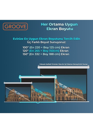 Groove Vizio Pro 120 Inch 265x150cm Blackout Işık Geçirmez Profesyonel Projeksiyon Perdesi