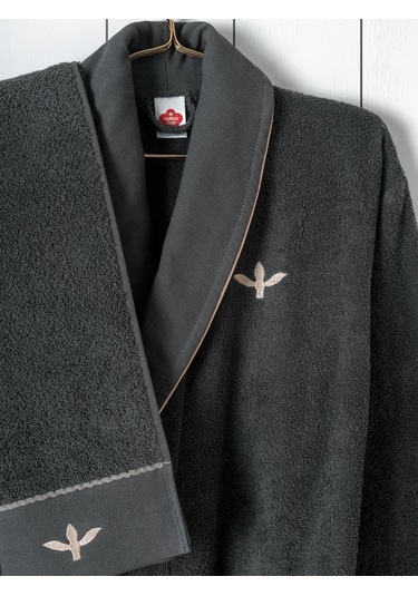 Cotton Box Folkart Aile Bornoz Seti Yamka Bej Antrasit Antrasit