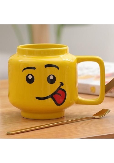 250ml Gülümseme Seramik Kupası Erkekler Ve Kadınlar İfade Karikatür Fincan Kahve Süt Çay İçme Kupası Noel Çocuk Hediye Kupası Kupalar Sarı Altın - Beyaz