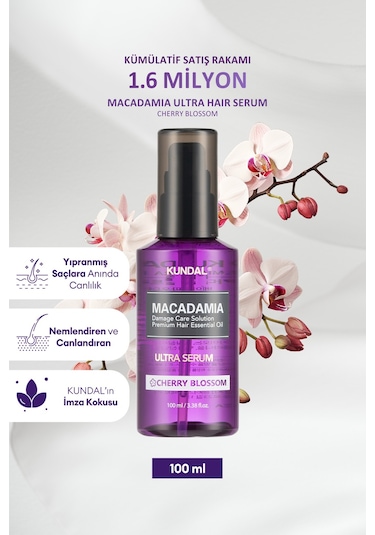 Kuru Ve Yıpranmış Saçlara Onarıcı Bakım Serumu Kundal Macadamia Ultra Hair Serum Cherry Blossom