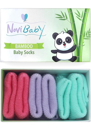 Novibaby 3'lü Bambu Yenidoğan Bebek Çorabı I Purple Candy I 0-6 a "Karışık Renkli"