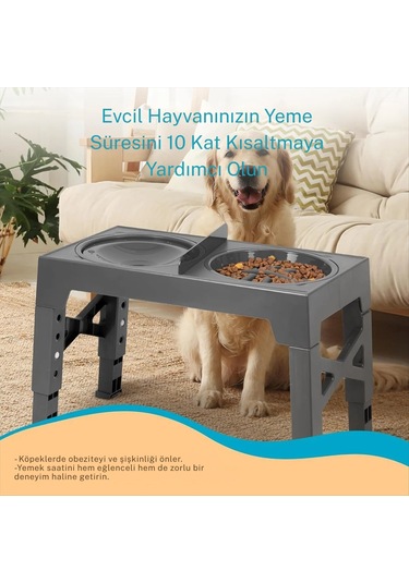 Ayarlanabilir Yükseltilebilir Köpek Kedi Mama Kabı Yavaş Yeme Ve Sıçrama Önleyici Su Kabı 2 Li Set