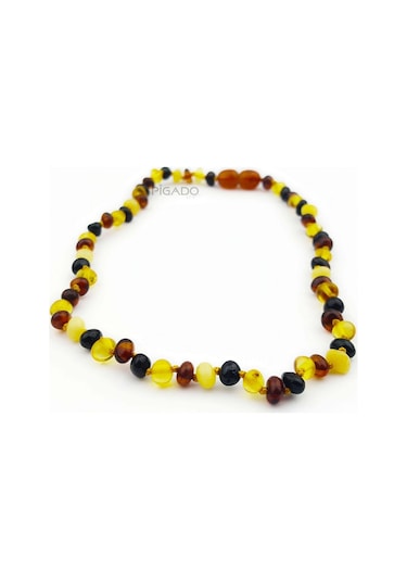 Saatcaddesi Pigado Gerçek Sarı Damla Kehribar Bebek Diş Kolyesi Altın