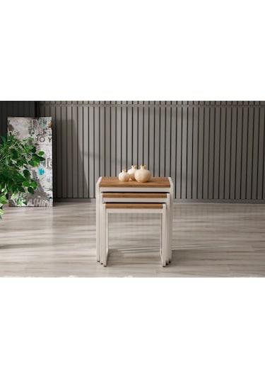 Sehpol Üçlü Zigon Sehpa 50x40x52/45x40x46/40x40x40 Beyaz