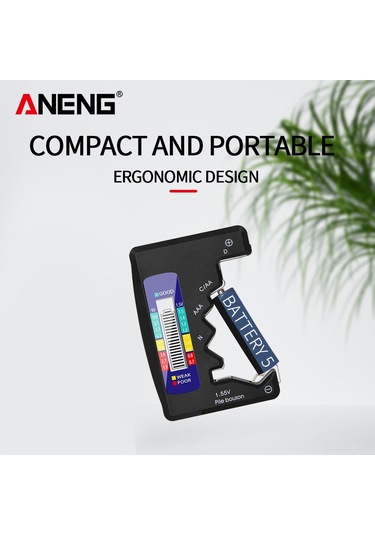 Springsun Siyah Abs Pil Test Cihazı - D, C, Aa, Aaa, N, 9v Ve 1.5v Düğme Pillerini Test Eder - Hafif Ve Taşınabilir Siyah