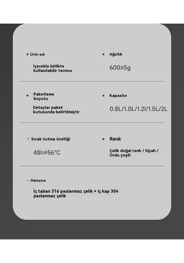 Erkekler İçin 316 Tam Çelik Termos Bardak Sıradan 600ml Çelik