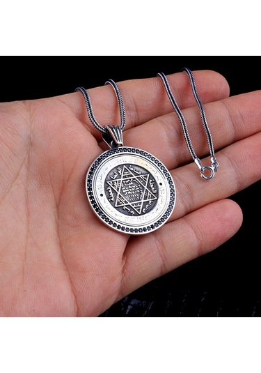 Hz Sleyman Mührü Model Madalyon Gümüş Kolye